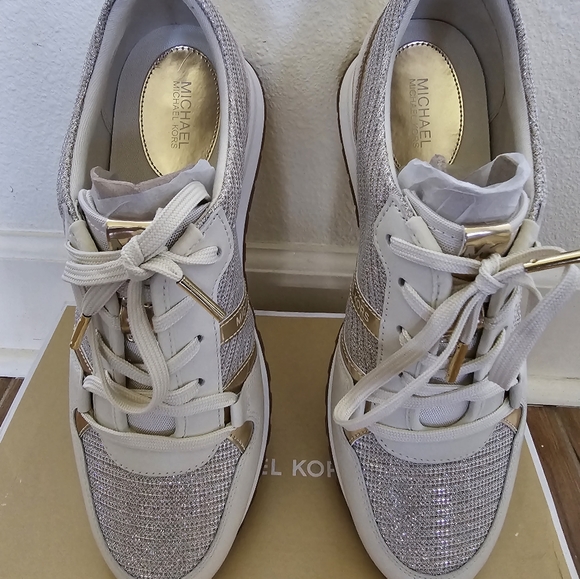 Michael Kors Dash Glitter Chain Mesh and Leather Trainer Sneakers - Picture 7 of 12